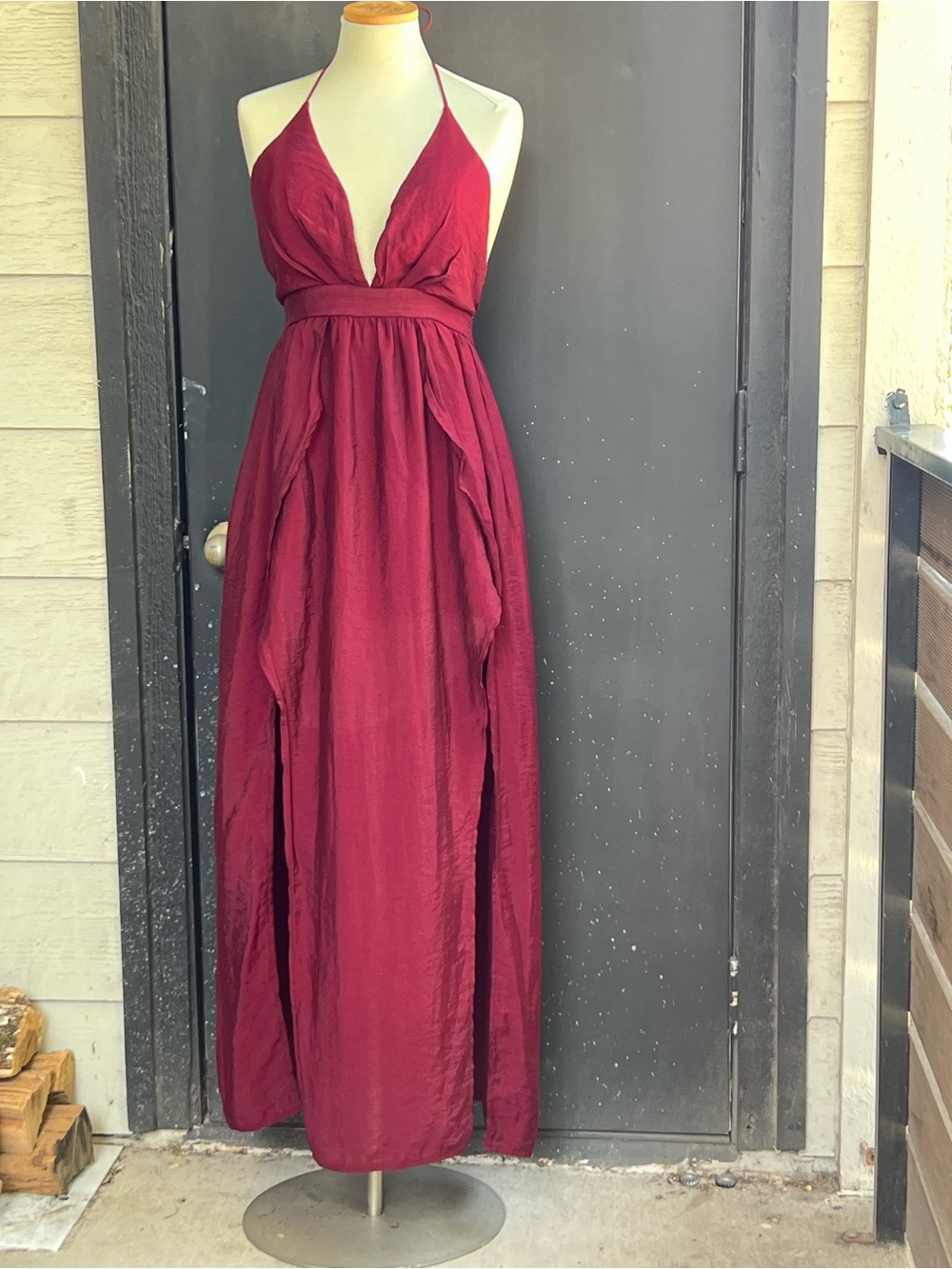 Showpo Wine-Red Halter Maxi Dress